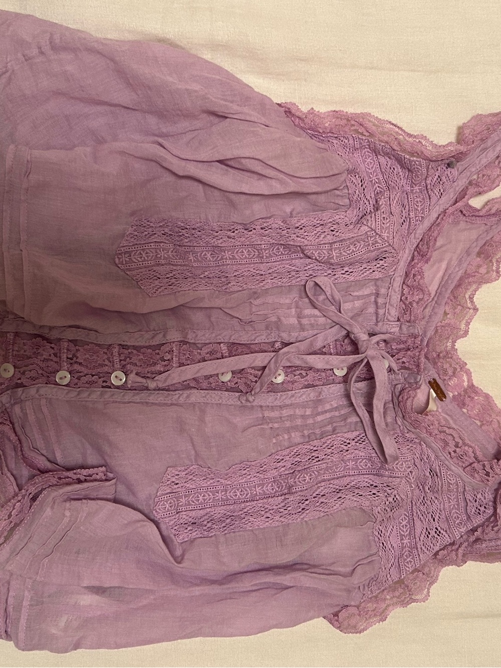 Free People Lavender Lace-Trim Button Front Chemise